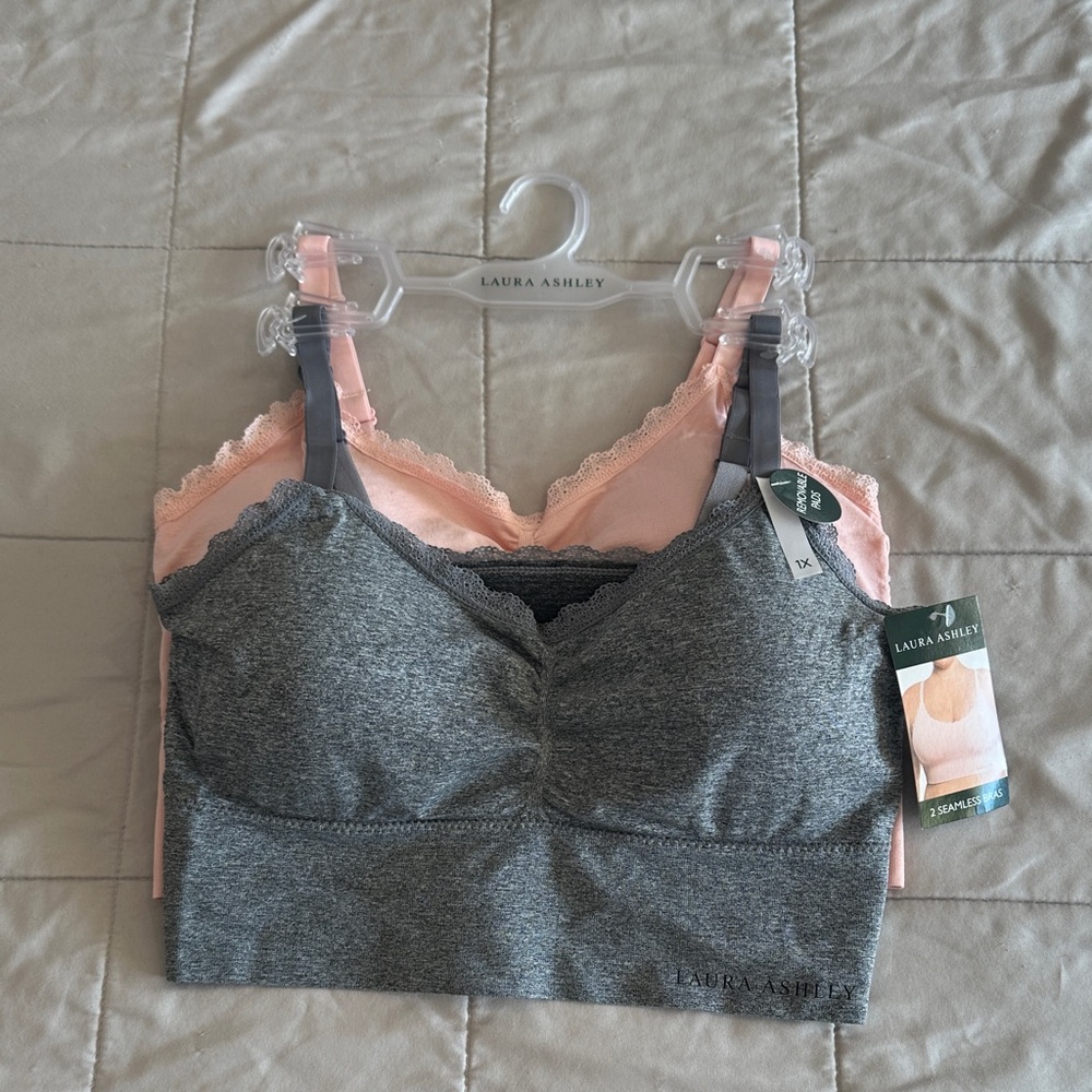 Laura Ashley Gray and Pink Lace Bralette Duo - 1X - NWT